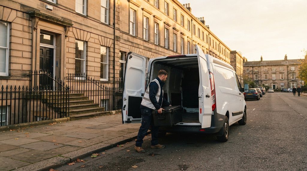 Surveyor arriving at a property